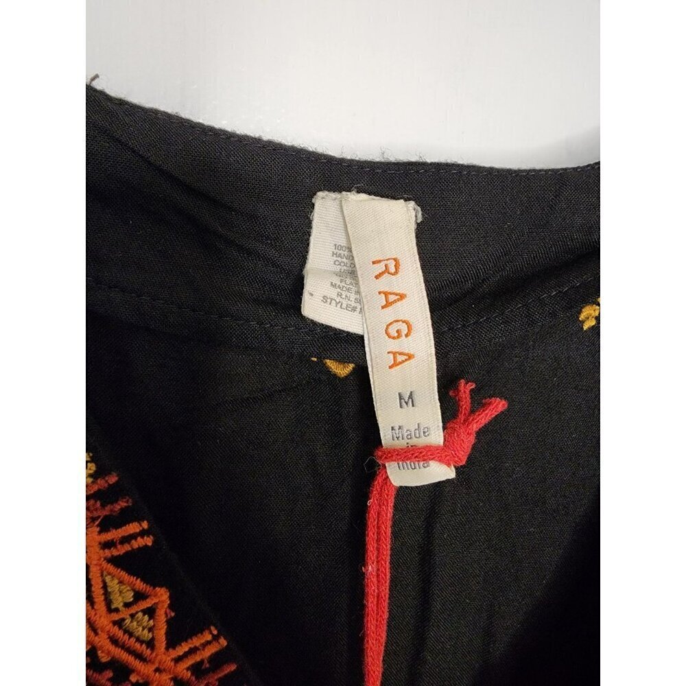 Anthropologie Raga Midi Dress Size M Rala Black Embroidered V-Neck Boho New - Picture 3 of 6